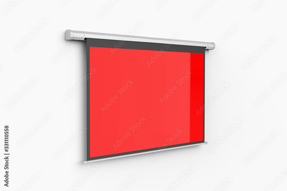 Blank Projector Screen Electronic Wall Mounted Screen For Mock up, 3d render illustration.