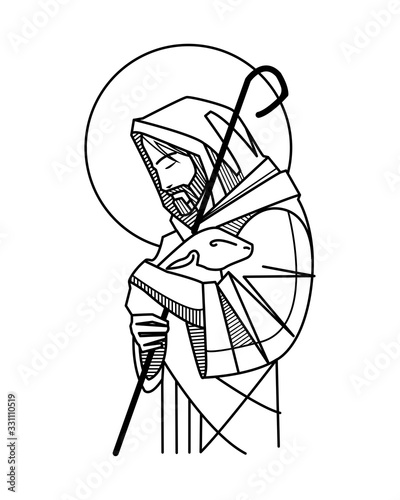 Jesus Good Shepherd hand drawn illustration