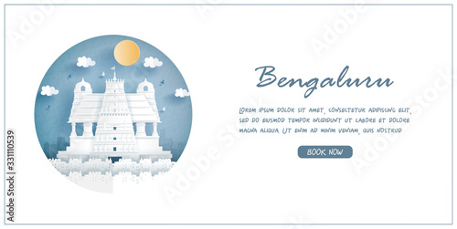Bangalore, India. World famous landmark with white frame and label. Travel postcard and poster, brochure, advertising Vector illustration.