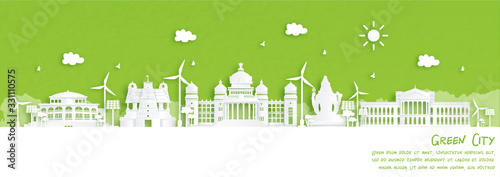 Green city of Bengaluru, India. Environment and ecology concept in paper cut style. Vector illustration. photo