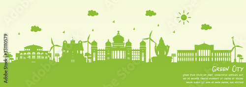 Green city of Bengaluru, India. Environment and ecology concept. Vector illustration.