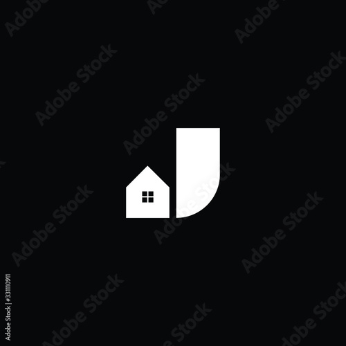 Logo design of J in vector for construction, home, real estate, building, property. Minimal awesome trendy professional logo design template on black background.