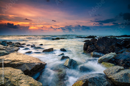 Beautiful scenery during sunrise at Pandak Beach located in Terengganu Malaysia