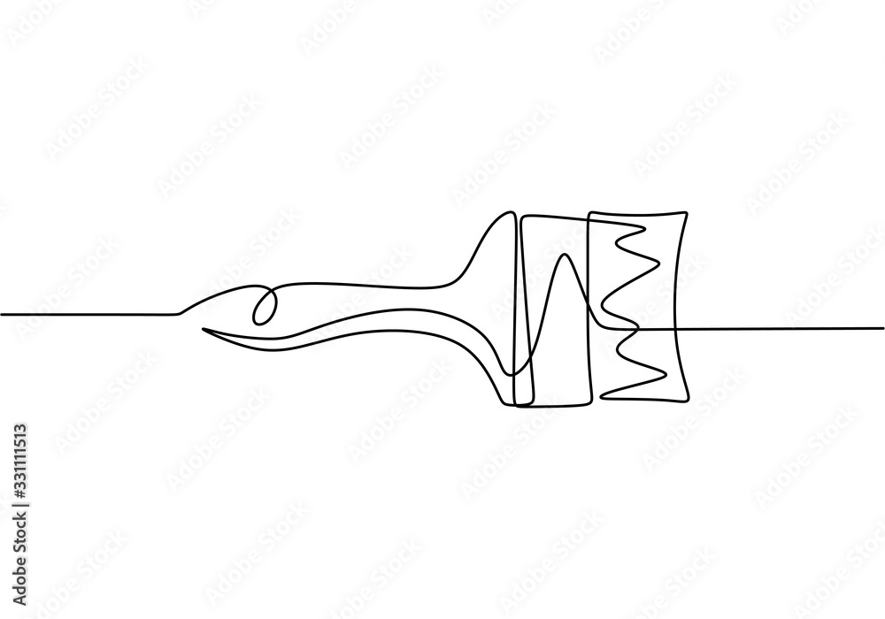 Paint brush one line drawing, vector illustration minimalism.