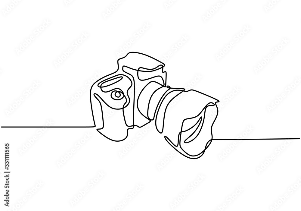 One Line Camera One line digital camera design. Hand drawn minimalism style, technology ...