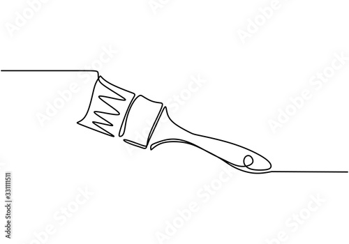 Paint brush one line drawing, vector illustration minimalism.