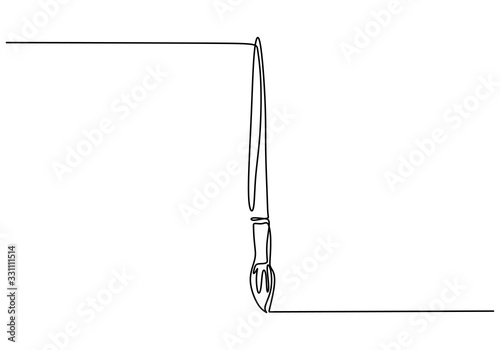 Paint brush one line drawing, vector illustration simplicity hand drawn. Tool for artist or painter.