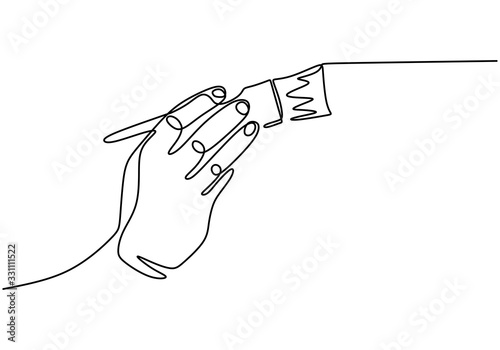 Paint brush one line drawing, vector illustration simplicity hand drawn. Tool for artist or painter.