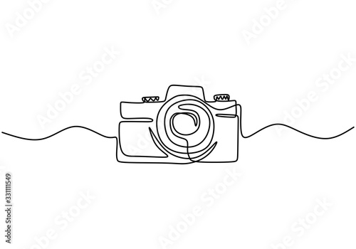 One line digital camera design. Hand drawn minimalism style, technology gadget vector illustration.