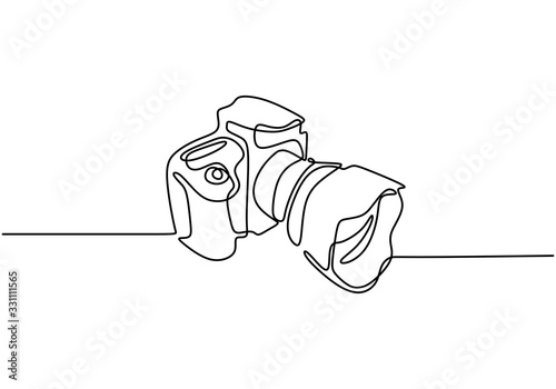 One line digital camera design. Hand drawn minimalism style, technology gadget vector illustration.