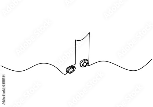 whole note vector illustration, single one continuous line art drawing style. Minimalism sign and symbol of music.