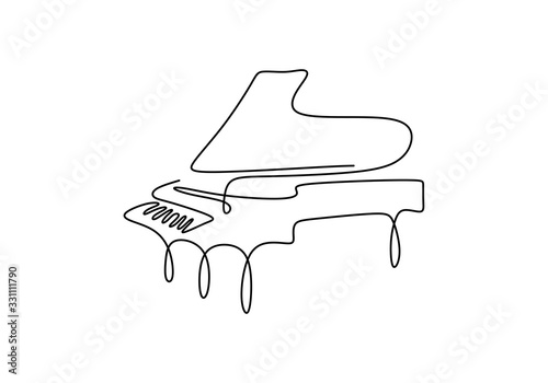 Piano one line drawing. Vector illustration continuous single hand drawn, classical music instrument. Minimalism art isolated on white background.
