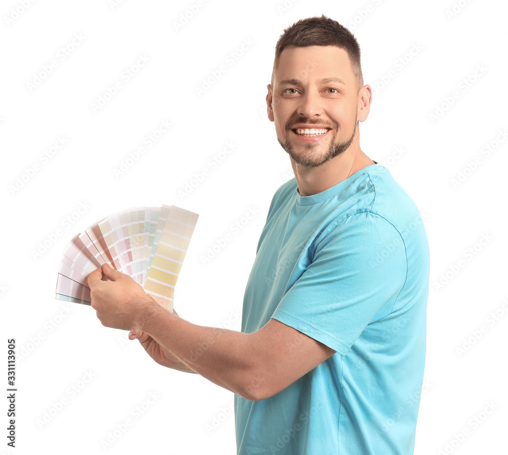 Man with color palettes on white background Man with color palettes on white background