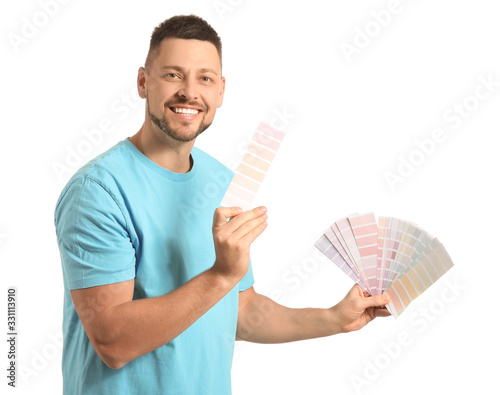 Man with color palettes on white background