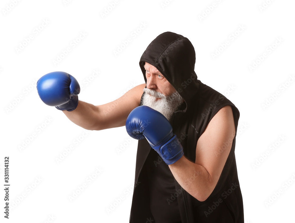 Elderly boxer on white background Elderly boxer on white background
