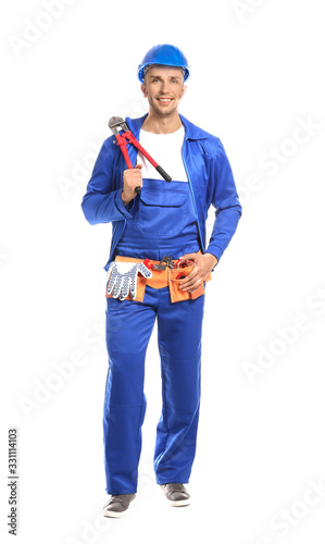 Handsome male worker on whi...