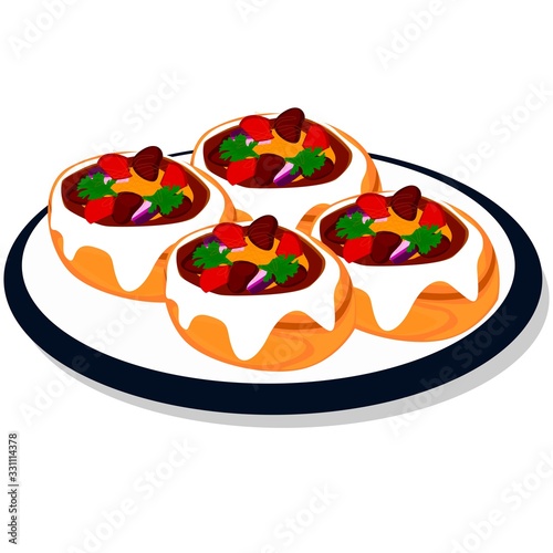 Dahi Puri indian street Food Vector ,White Background