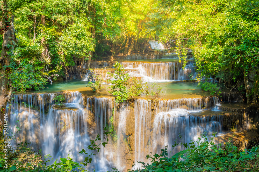 Landscape of Huai Mae Kamin waterfall Srinakarin Is a waterfall in the deep forest at Kanchanaburi, Thailand.