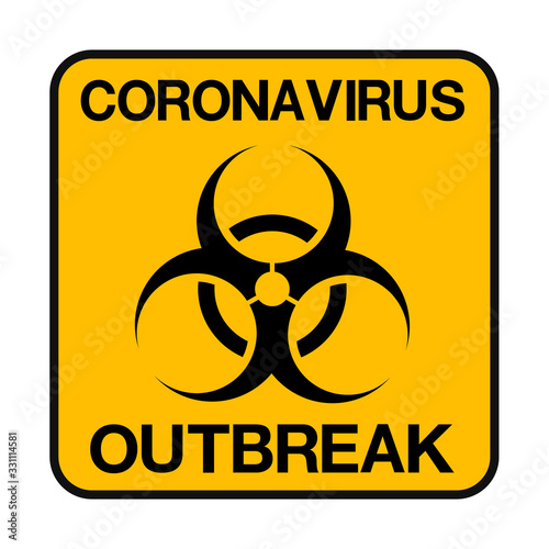 Attention Warning COVID-19 ,outbreak with black biohazard symbol on yellow background. Virus Pandemic Protection Concept