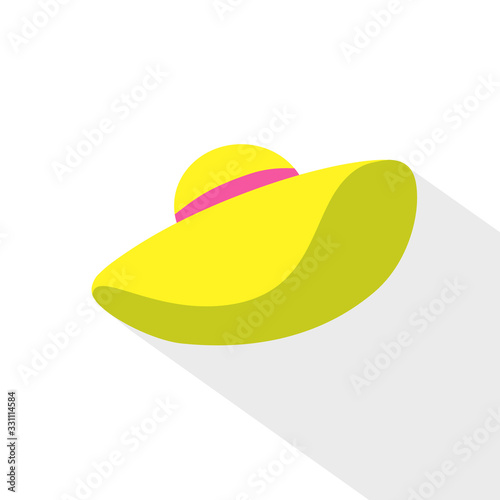 Summer woman hat. Time to travel. Trip to World. Vacation. Yellow. Front view. Flat style.