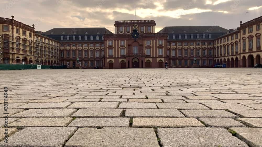 Mannheim, Baden-Wurttemberg/ Germany - March 17 2020:  Time lapse of the closed Mannheim university due to the corona virus on a sunny evening  30fps