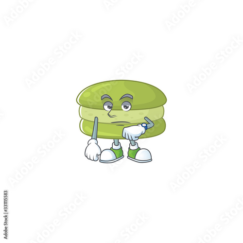 A cartoon icon of coconut macarons with waiting gesture