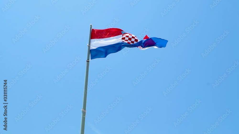 Croatia flag flying on pole slow motion Croatia flag flying on pole slow motion
