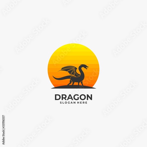 Vector Logo Illustration Dragon with Moon Silhouette Style.