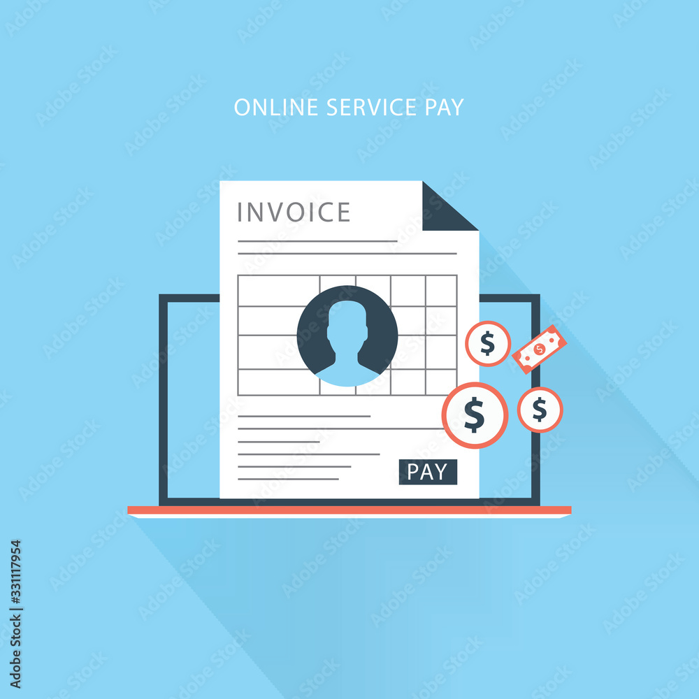 Online digital invoice laptop or notebook with bills Online digital invoice laptop or notebook with bills