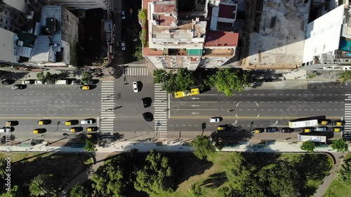 Aerial top down view of the traffic in Av. Las Heras in Palermo Buenos Aires during sunset photo