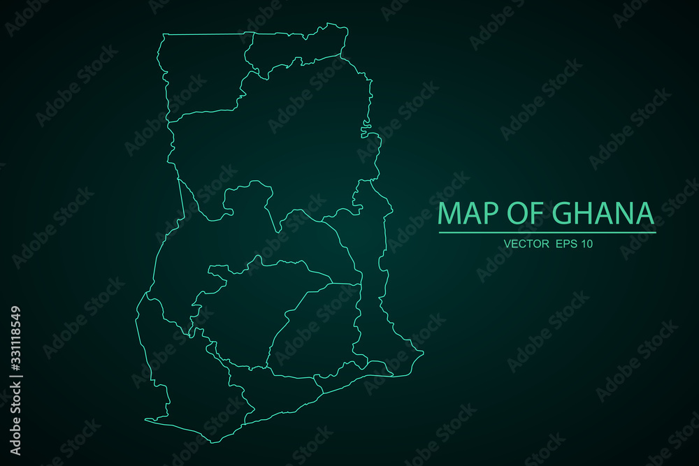 High Detailed Blue Map of Ghana isolated on white background, Map of Ghana - Blue Geometric Rumpled Triangular , Polygonal Design For Your . Vector illustration eps 10. - Vector