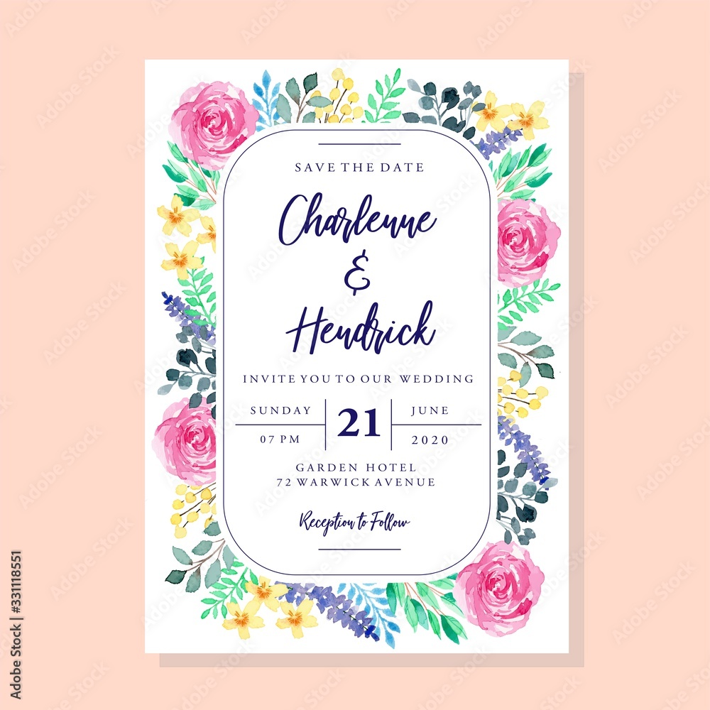Colorful Classic Floral Vector Watercolor Invitation Card Template