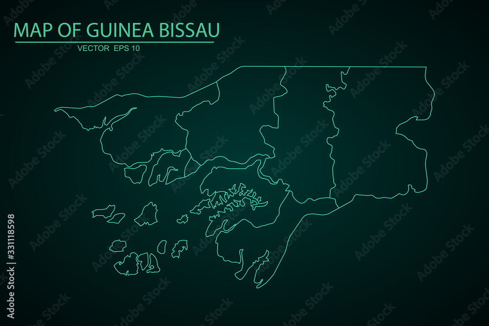 High detailed blue vector map, Guinea Bissau, Guinea Bissau map - blue geometric rumpled triangular low poly style gradient graphic background. - Vector - Vector