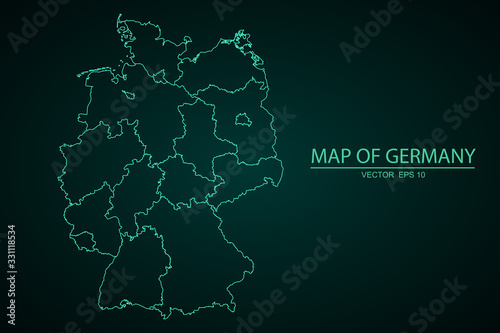 Germany Map on white background. Flat vector, High detailed blue vector map, germany map - blue pastel graphic background . Vector illustration eps 10. - Vector