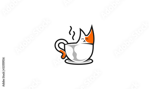 cat teacup coffee logo icon vector