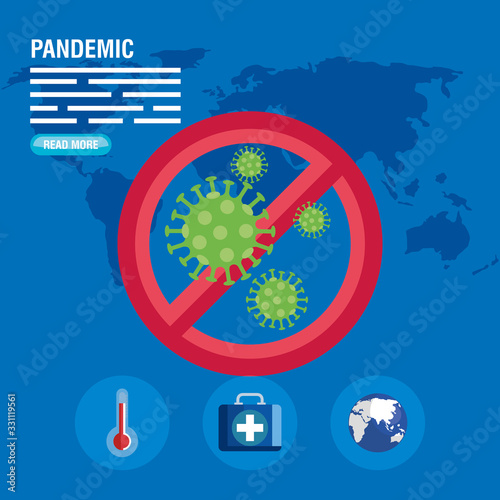 forbidden sign for coronavirus 2019 and set icons vector illustration design