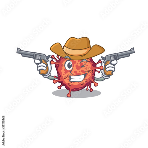 Funny contagious corona virus as a cowboy cartoon character holding guns