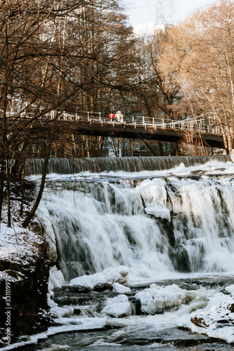 Canvas Print Snowy Icy waterfall in Oslo Norway