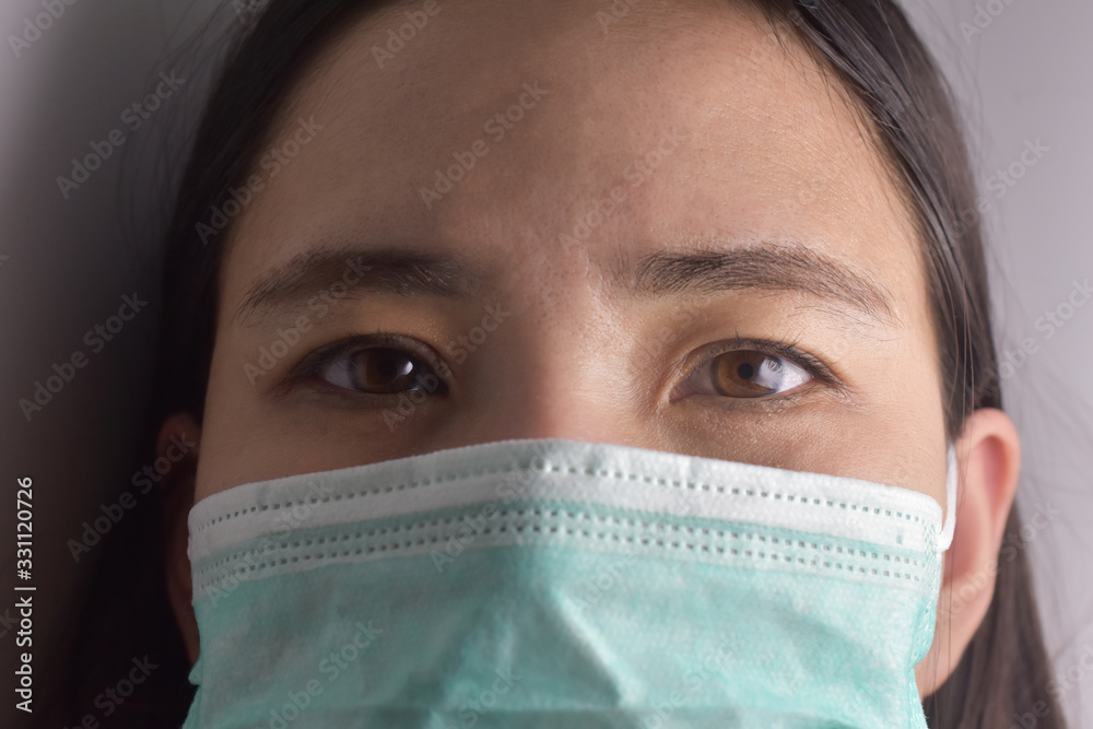Close up women face mask protect virus corona covid-19 Close up women face mask protect virus corona covid-19