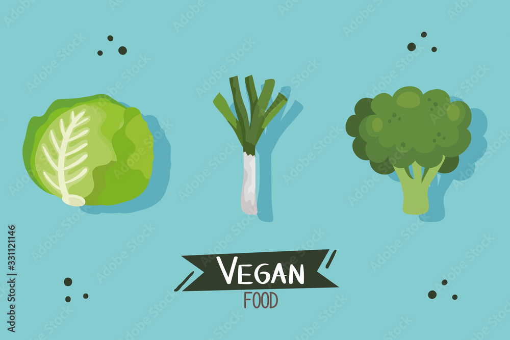 Plakat vegan food poster with lettuce and vegetables vector illustration design