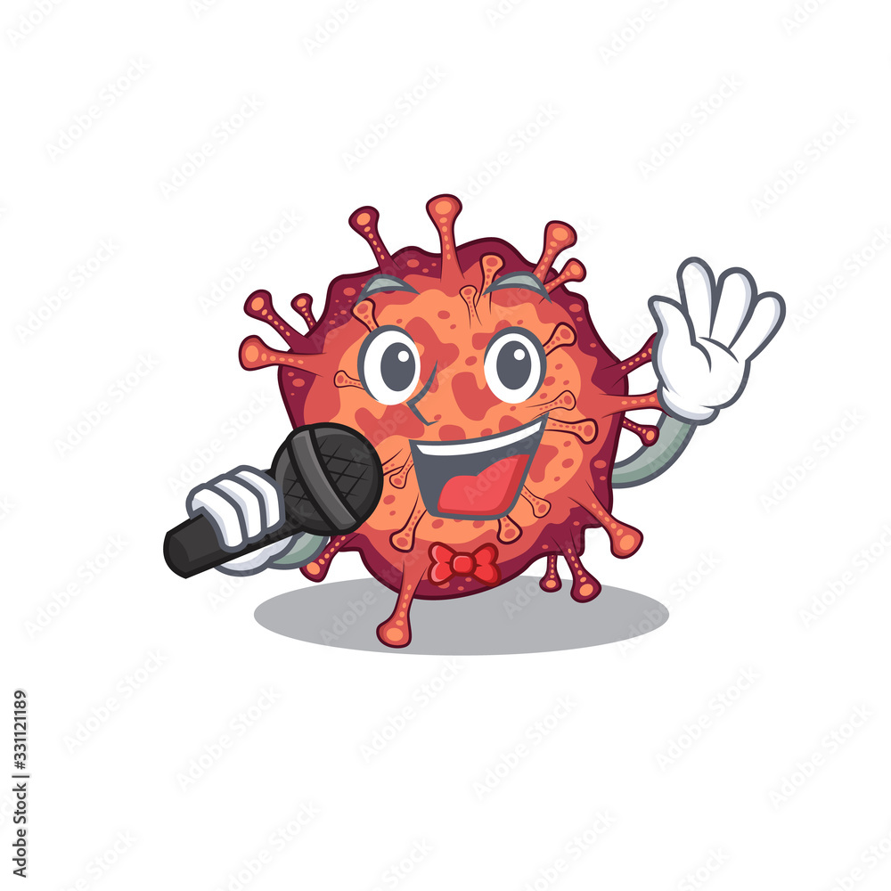 Cute contagious corona virus sings a song with a microphone