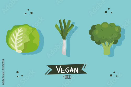 Plakat vegan food poster with lettuce and vegetables vector illustration design
