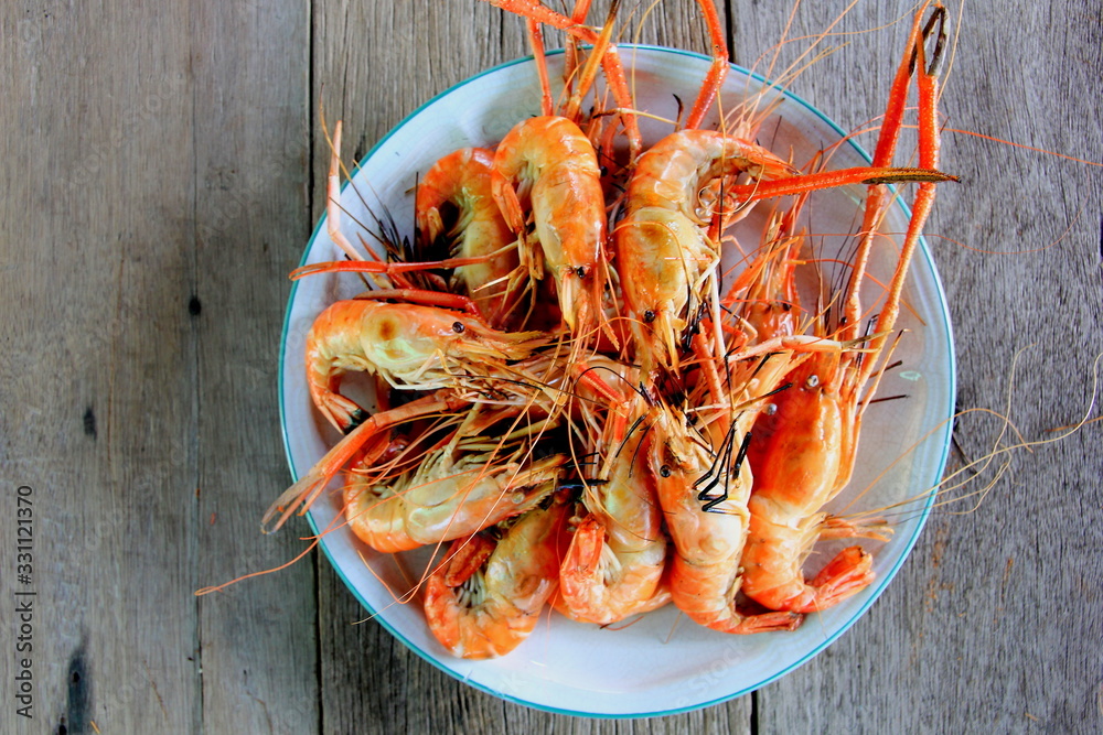 Grilled River Prawn seafood Thailand on the white disc ,fresh for food. Grilled River Prawn seafood Thailand on the white disc ,fresh for food.