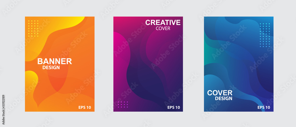 Minimal annual report design vector collection. Abstract liquid shape. Dynamic shapes composition.	