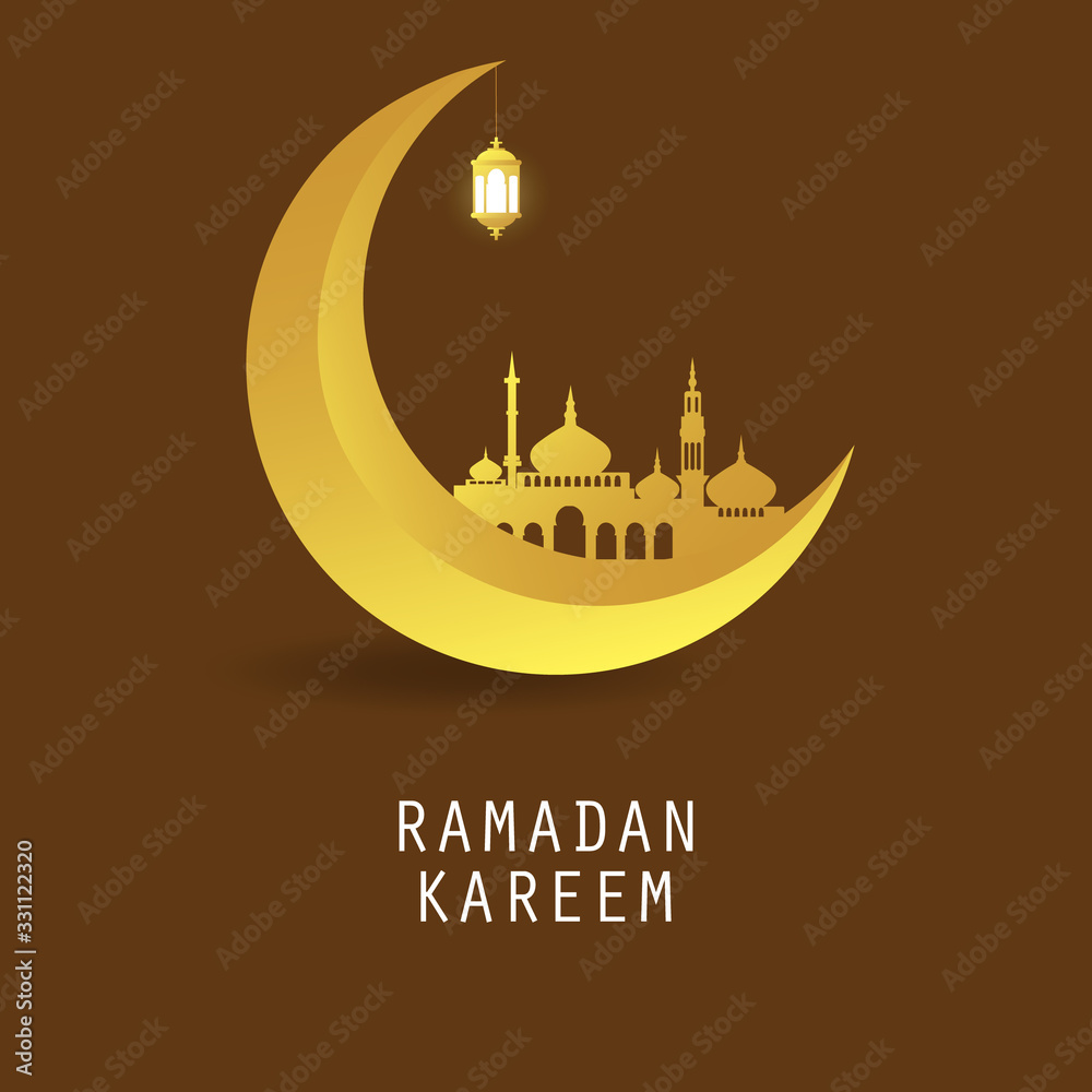 Ramadan Kareem greeting background with crescent moon, mosque and lantern. Vector Illustration Ramadan Kareem greeting background with crescent moon, mosque and lantern. Vector Illustration