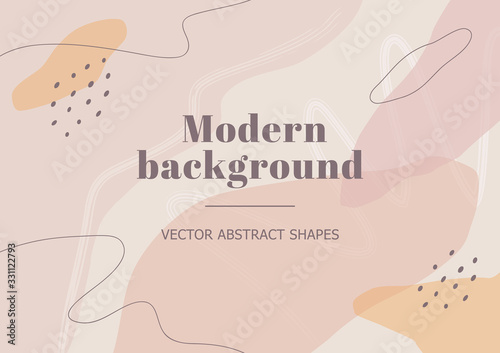 Stylish banner template with abstract shapes in nude pastel colors. Neutral background in Scandinavian style. Contemporary collage for beauty branding design. Vector Illustration