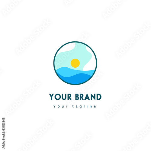Free Download design logo template landscape beach blue for your brand - GFXLoad