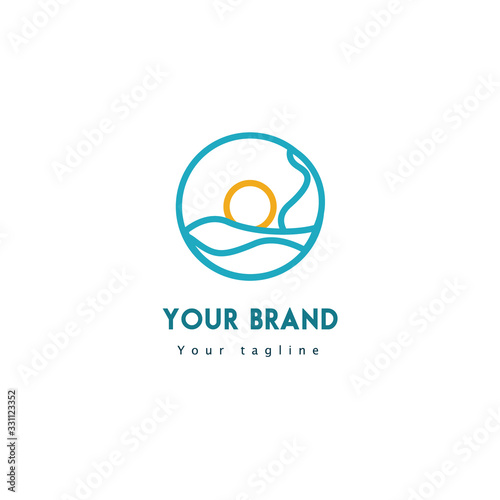 design line art minimalist logo template landscape beach blue 