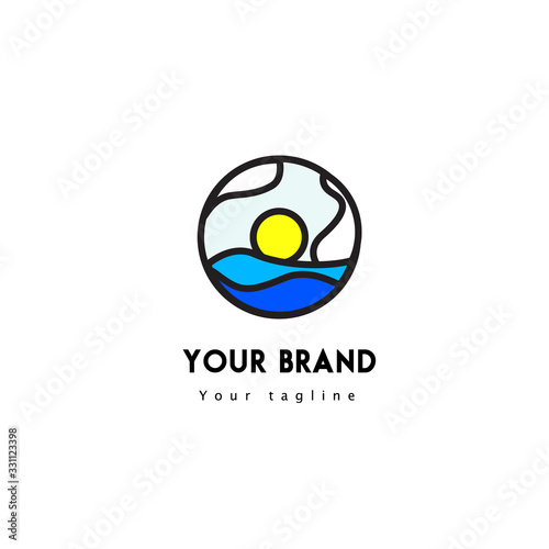 design line art modern logo template landscape beach blue for your brand