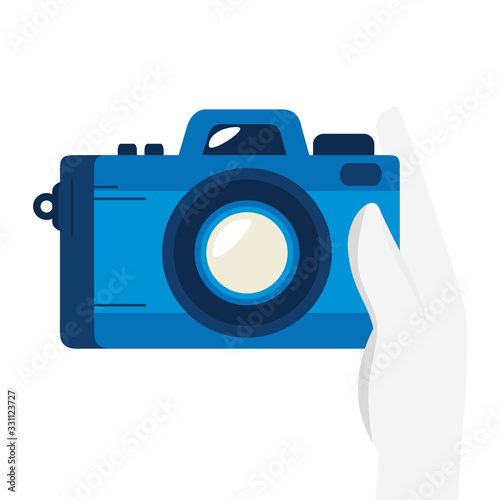 hand with camera photographic device isolated icon vector illustration design